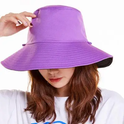 COKK новые летние шапки для женщин, одноцветная Панама с широкими полями, Женская Складная Солнцезащитная пляжная кепка, Корейская Рыболовная - Цвет: Фиолетовый