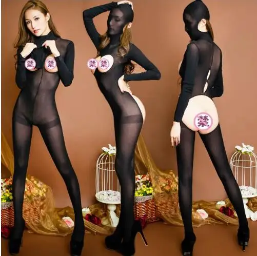 Соблазнительные женские боди и Zentai черные головные уборы с длинным рукавом