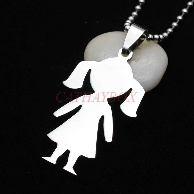 Stainless Steel Little Girl Figure Charm Pendant Necklace Free Chain