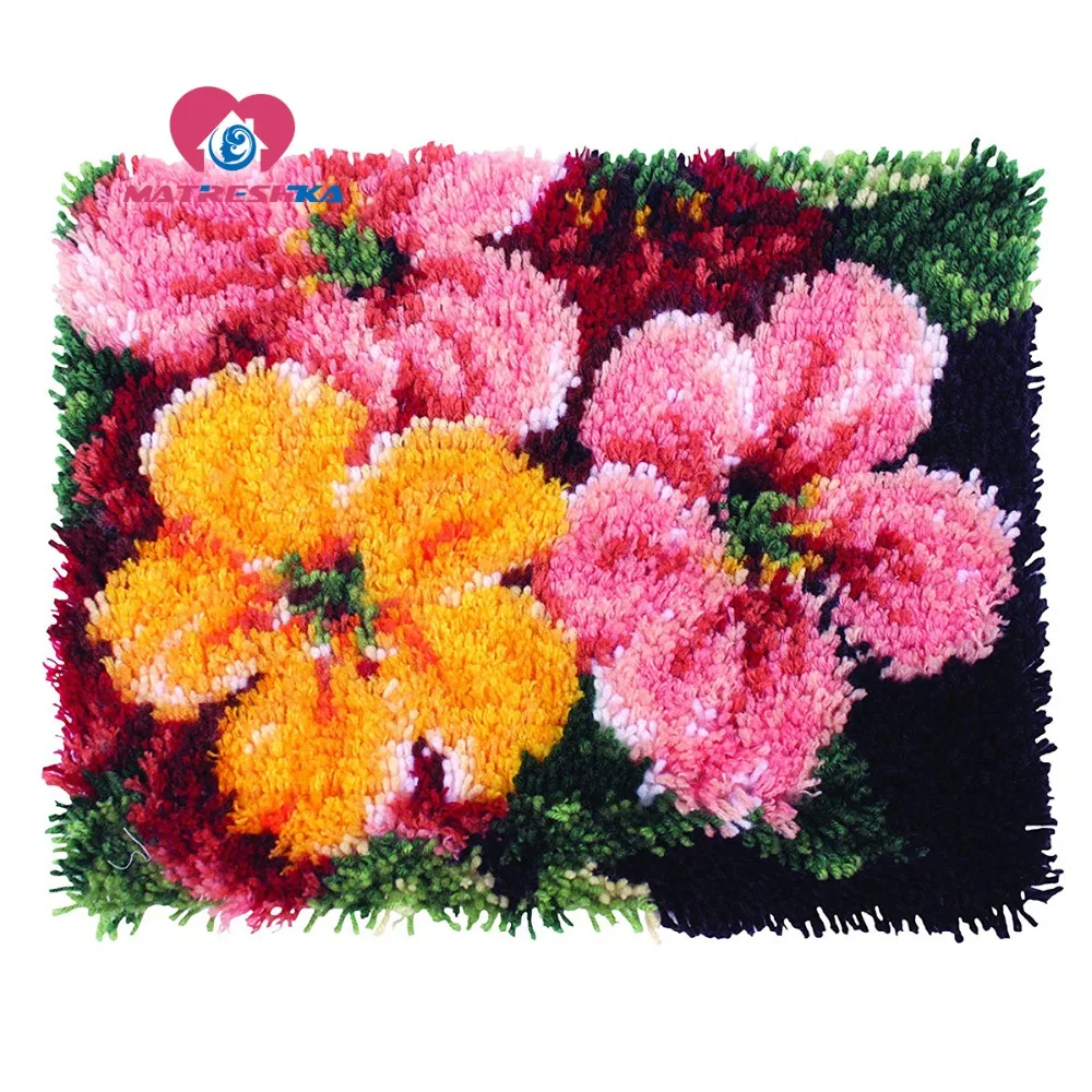 Flowers latch hook kit crochet and knitting needlework button package