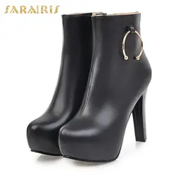 Sarairis/хит продаж, Прямая поставка, зимние ботинки на Высоком толстом каблуке, черные, белые, женская обувь, ботильоны на платформе с молнией