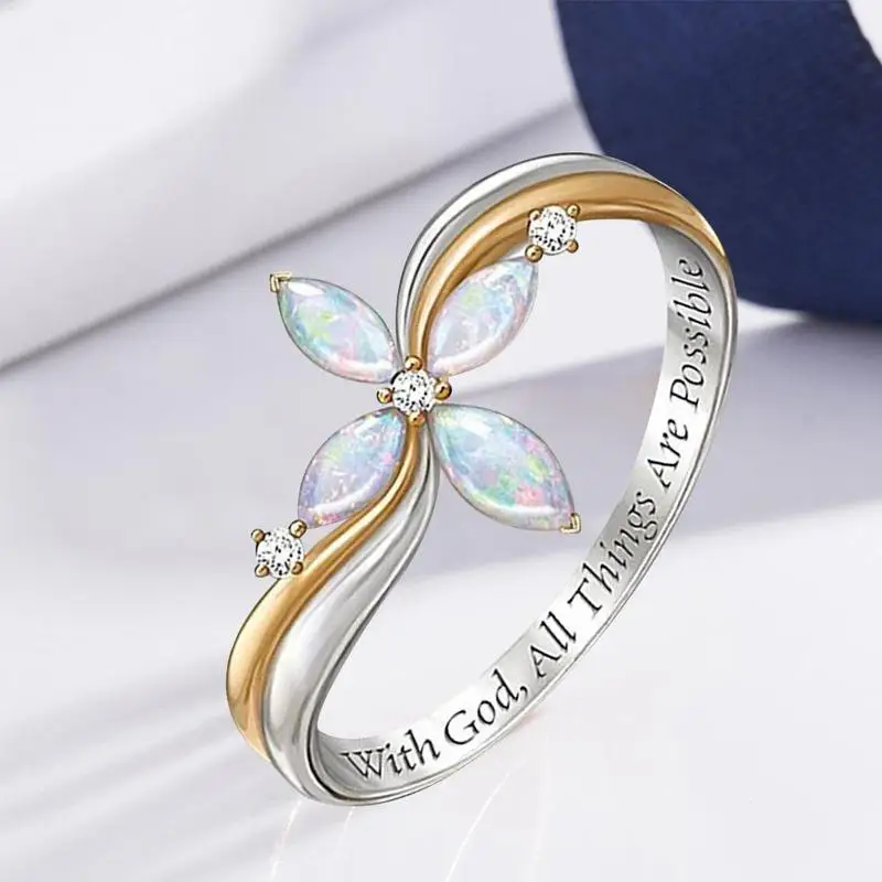 

Rings Two Tone Jewelry Cross Flower Ring Symbols of God's Love and The Faith You Hold In Your Heart Wedding Gifts for Women