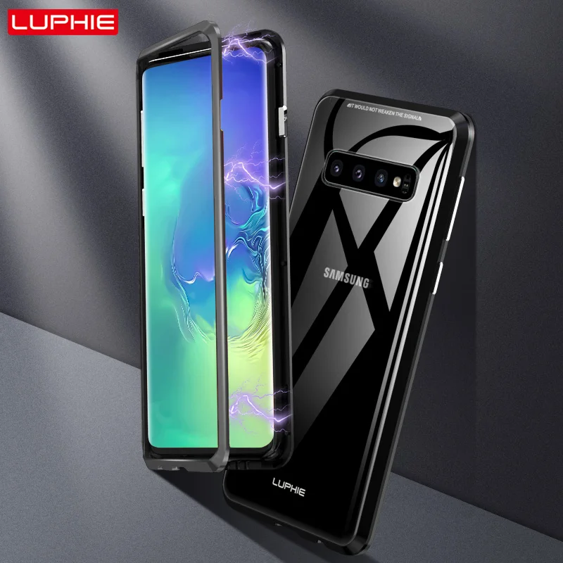 

LUPHIE Magnetic Case For Samsung Galaxy S10 Plus S10e Magnet Case Clear Back Glass Cover For Samsung S10 Plus S10e Metal Bumper