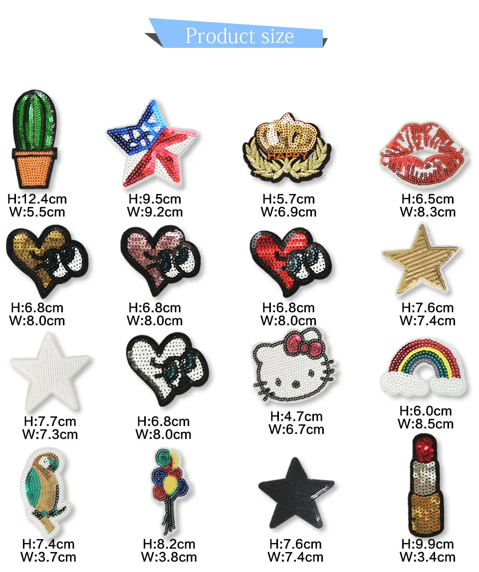 Sequin Patches Iron On Girl Embroidered Crown Rainbow BirdHeart LoveStarSexy Lip Patches For Clothing DIY Letters T-shirt (2)