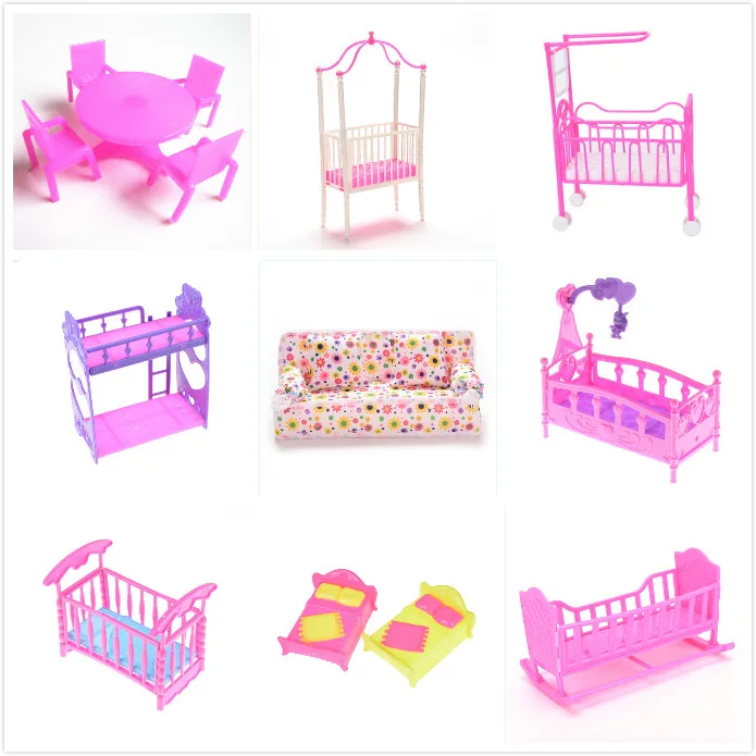 

Bed Bedroom Furniture Dolls Dollhouse Girl Birthday Gift Double Bed Cradle Pillow Dolls Accessories Fashion Plastic
