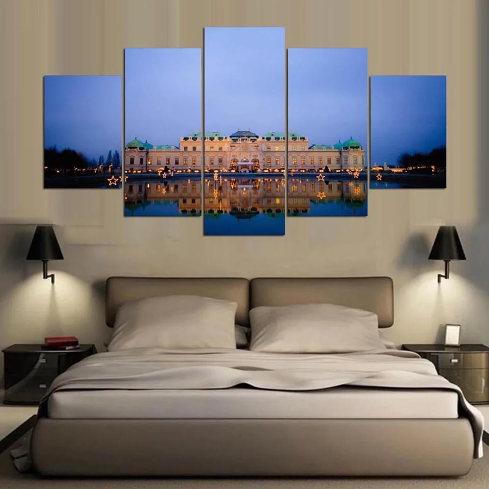 HD Printed Painting Modern Wall Art Pictures 5 PiecePcs Beautiful Building Night View Home Decoration Poster Frame Living Room