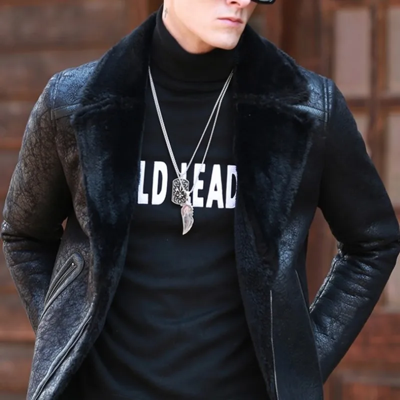 Winter Thick Men Jacket Large Size M-6XL Lapel Mens PU Leather Coat Trend Business British Style Warm Plus Velvet Jackets Male