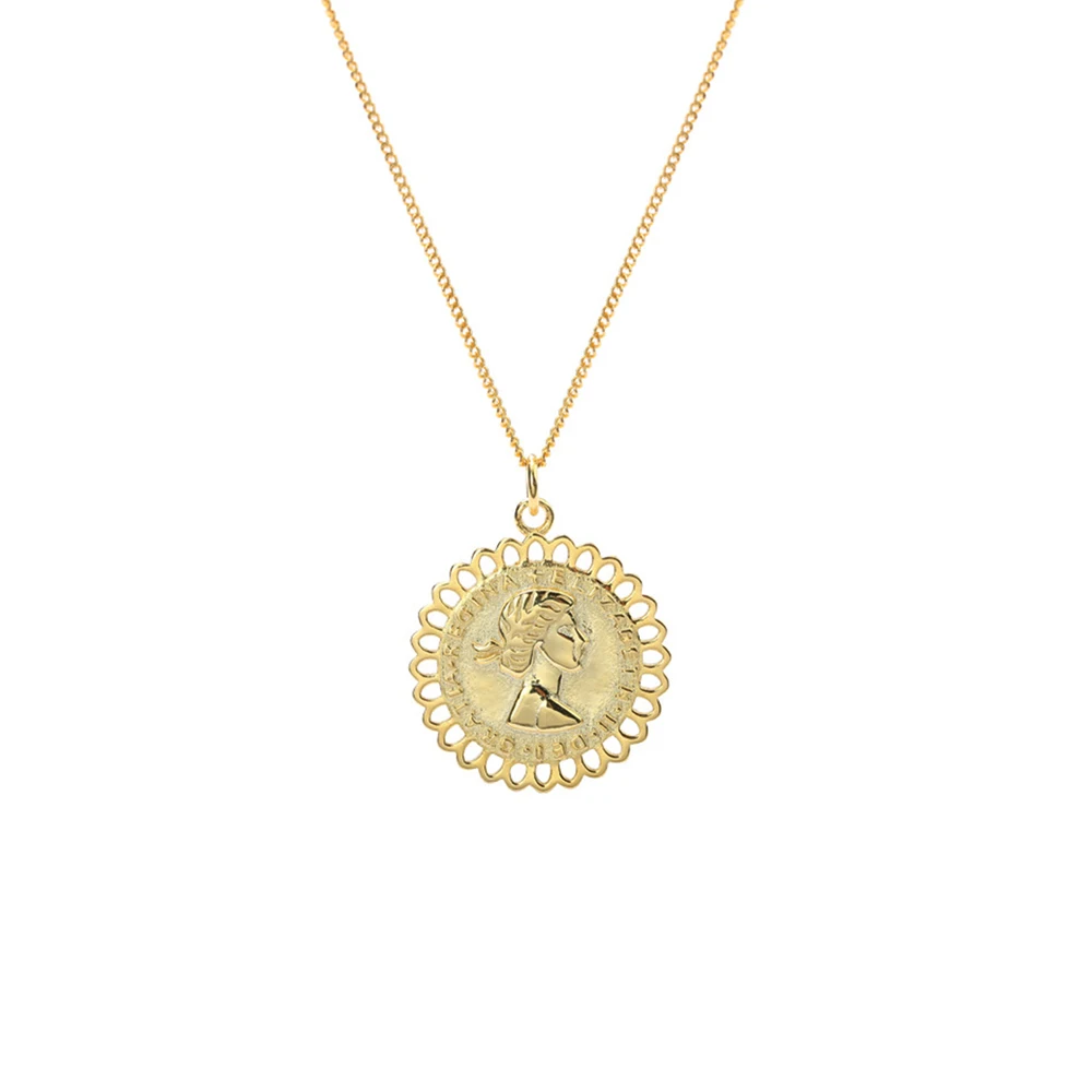 

LEVEN FANCY Dainty Real 925 Sterling Silver Gold Large Disc Pendant Medallion Avatar Layering Saint Coin Necklace Women S925