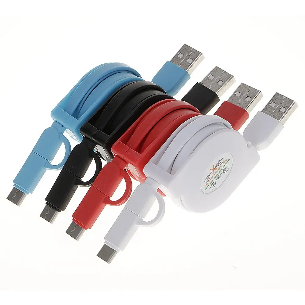 

1PC Retractable Roll Ruler 2 In 1 USB Data Sync Cable Charging Cord for Android+Type C Smartphone Mobile Phone Charger