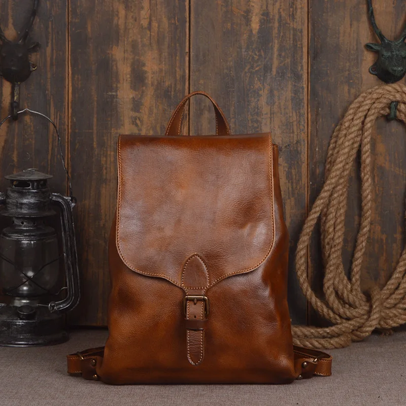Zoll Kuh Vintage 2018 Gegerbtem Hand Rucksack Leder Öl Handwerk Frauen Brown Tasche chocolate Rindsleder Echtes Schule Laptop 14 Reise Wachs Männlichen Packs gSE0xqrEw