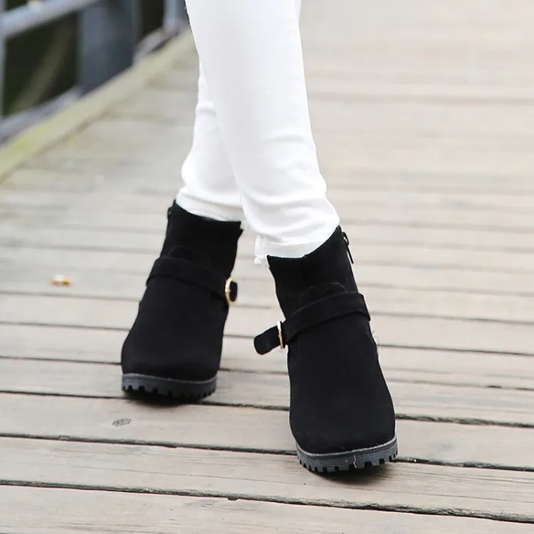 

Big Size 11 12 13 Back Zipper Wicker Belt Buckle Thick heel Thick Bottom Pointed Martin Shoes