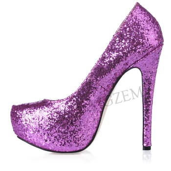 

LAIGZEM NEW Women High Heels Platform Sequin Slip On Glitter Pumps Evening Dress Club Prom Custom Tacones Mujer Large Size 34-52