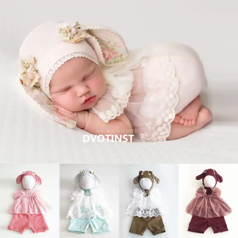 3 Pcs//Set Newborn Photography Props Baby Lace Hat+Dress+Shorts Outfits Costume