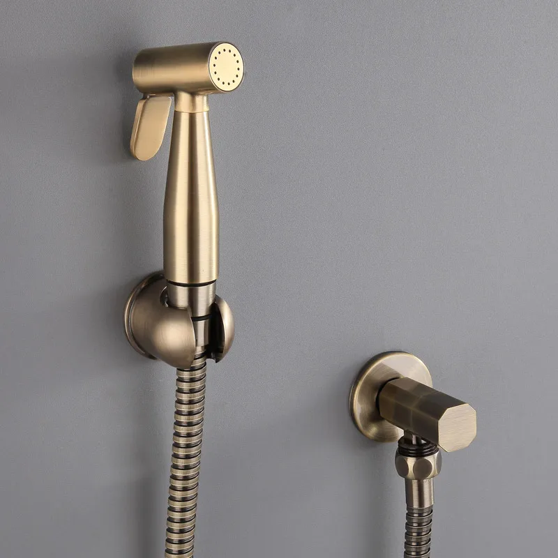 

Copper toilet spray gun set toilet flusher booster nozzle bidet green bronze angle valve companion