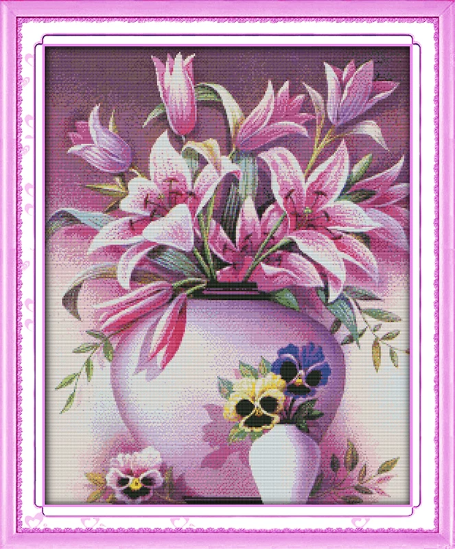 Classic pink lily cross stitch kit flower 18ct 14ct 11ct count printed canvas stitching embroidery DIY handmade needlework | Дом и сад
