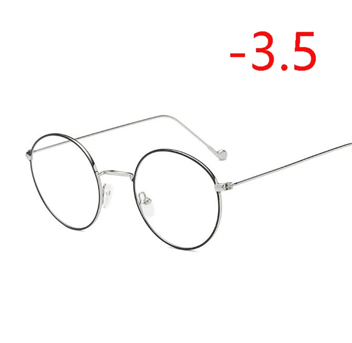 Ретро Металлические Круглые очки для близорукости с градусом для студентов, женские очки для близорукости 0-0,5-1,0-1,5 до-4,0 - Цвет оправы: Myopia 350
