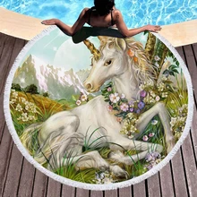 

Hot Unicorn Pony Round Beach Towel Bath Towel Yoga Mat Fitness Padding Picnic Mat Shawl Swimming Fitness Travel HD Print Shower
