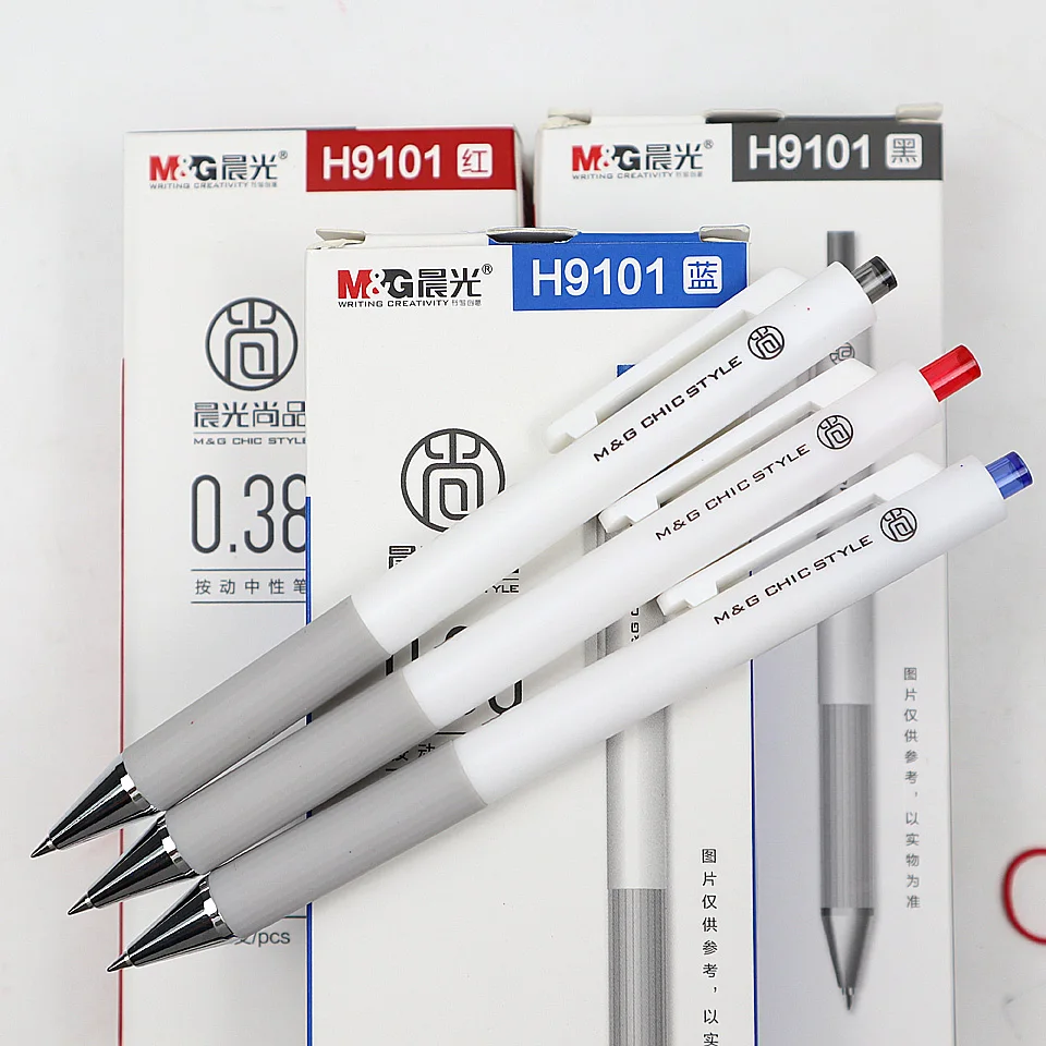 

12pcs/box M&G Press Type Gel pen 0.38mm Office Supplies Stationery Gel Pens For Students Writing Black Red Blue