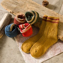 Женские кашемировые, хлопковые, шерстяные толстые теплые носки, осенне-зимние модные полосатые мягкие удобные аксессуары для носков