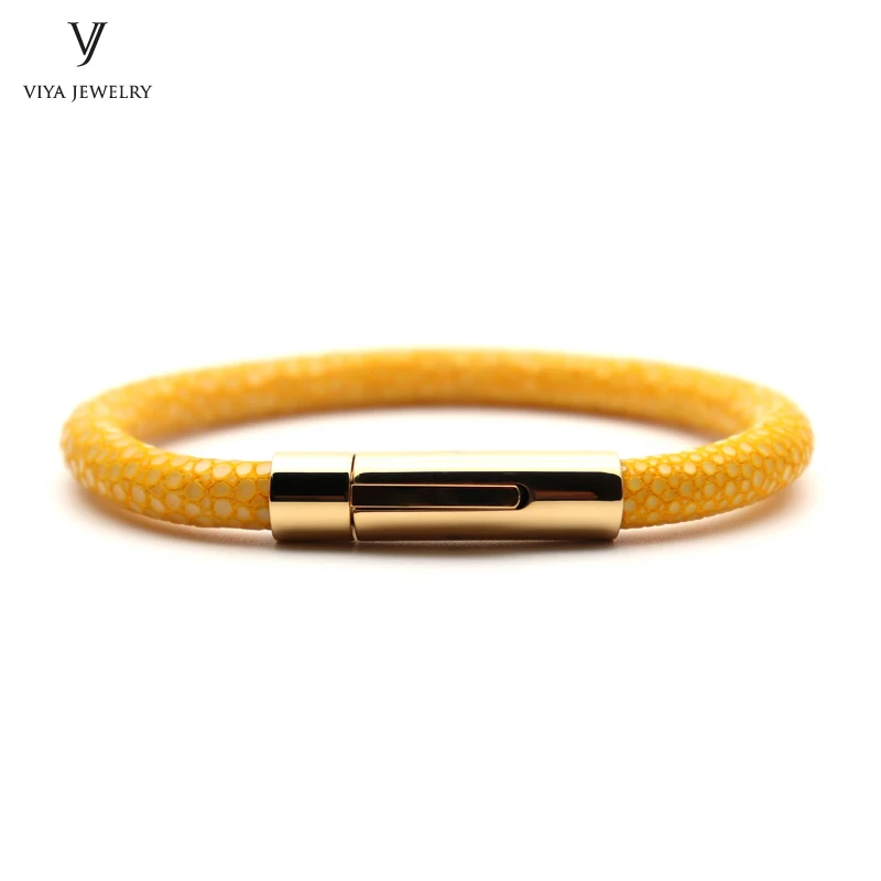 Customize Brilliant Colors Stingray Men Spring lock Bracelets Stainless Steel Snap Buckle Leather Bracelet For Men Best Gift Customize Brilliant Colors Stingray Men Spring lock Bracelets Stainless Steel Snap Buckle Leather Bracelet For Men Best Gift