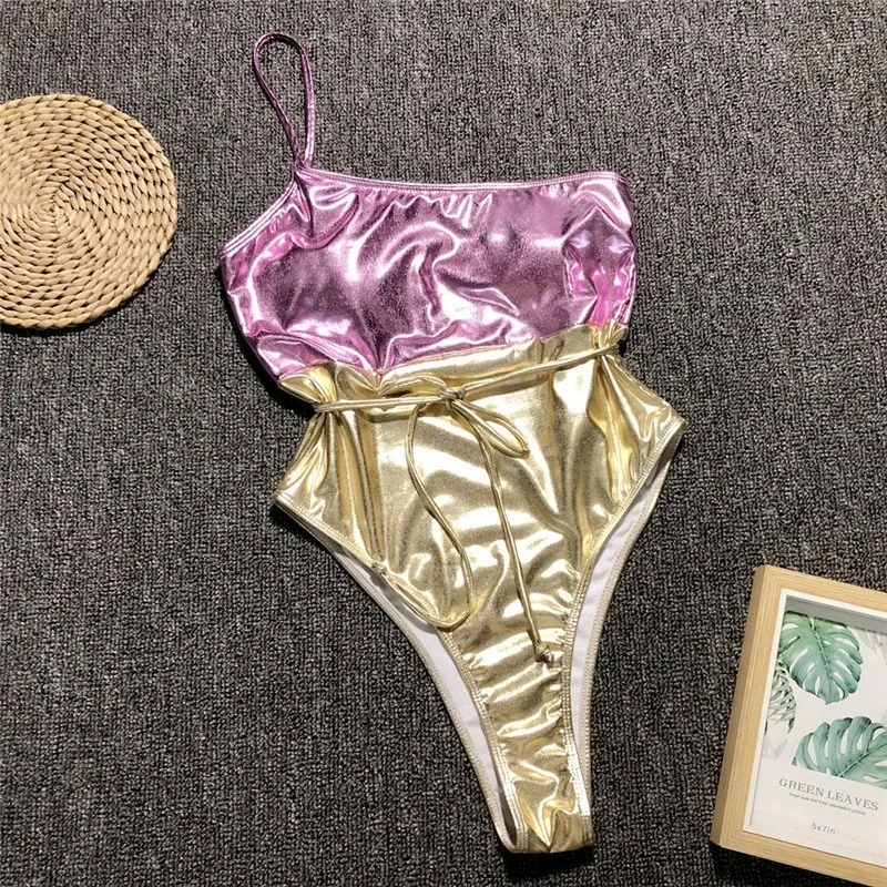 

One-Shoulder Swimwear Women Splice Sexy Bathing Suit One Piece Bodysuit Thong Bikini 2019 Monokini Push Up Swimsuit