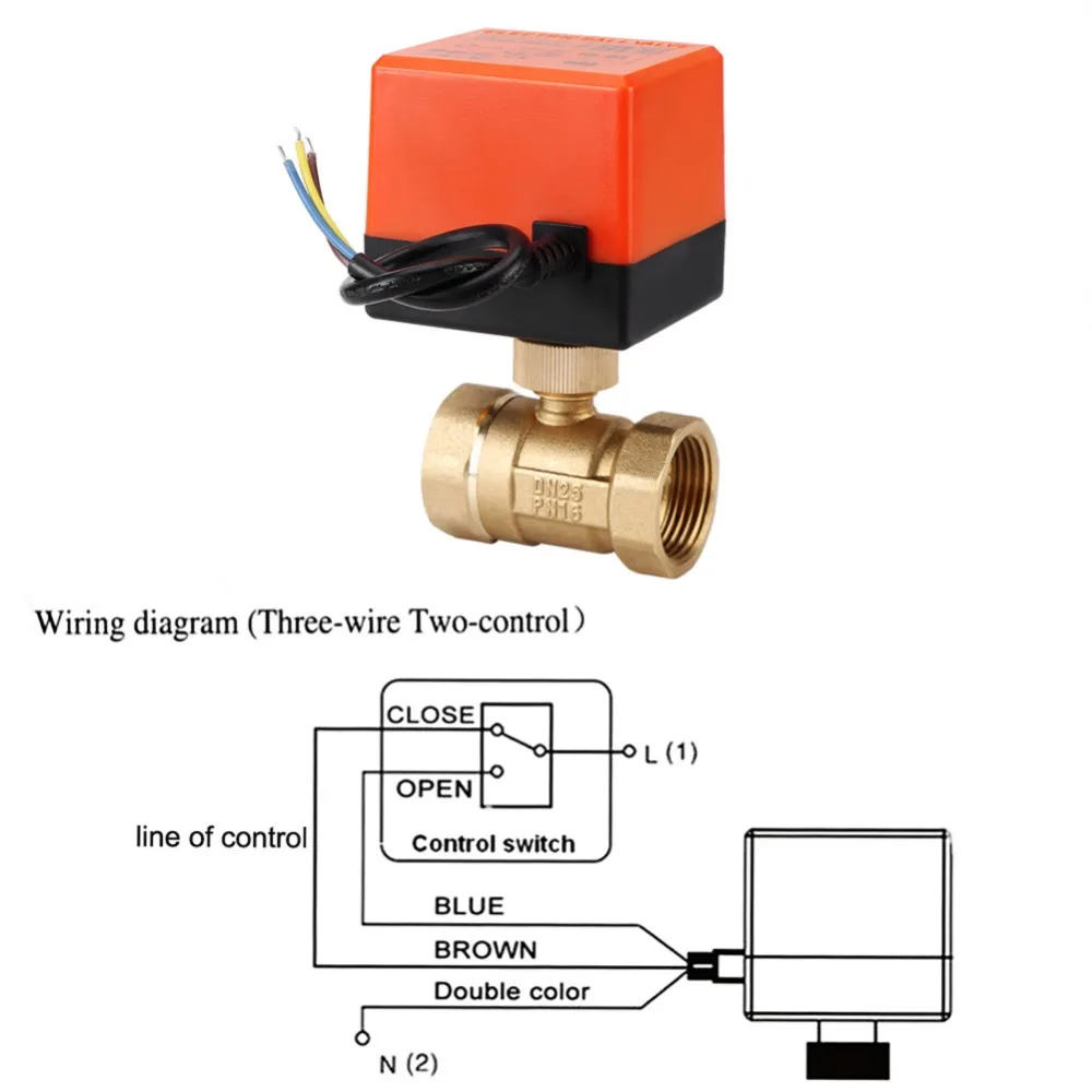 AC220V //24V DC12V//24V 2 way brass valve Motorized ball valve Electric ball valve electric actuator DN15 DN20 DN25 DN32 DN40 Inlet Specification : DN40, Voltage : DC24V, Wiring Control : CN02