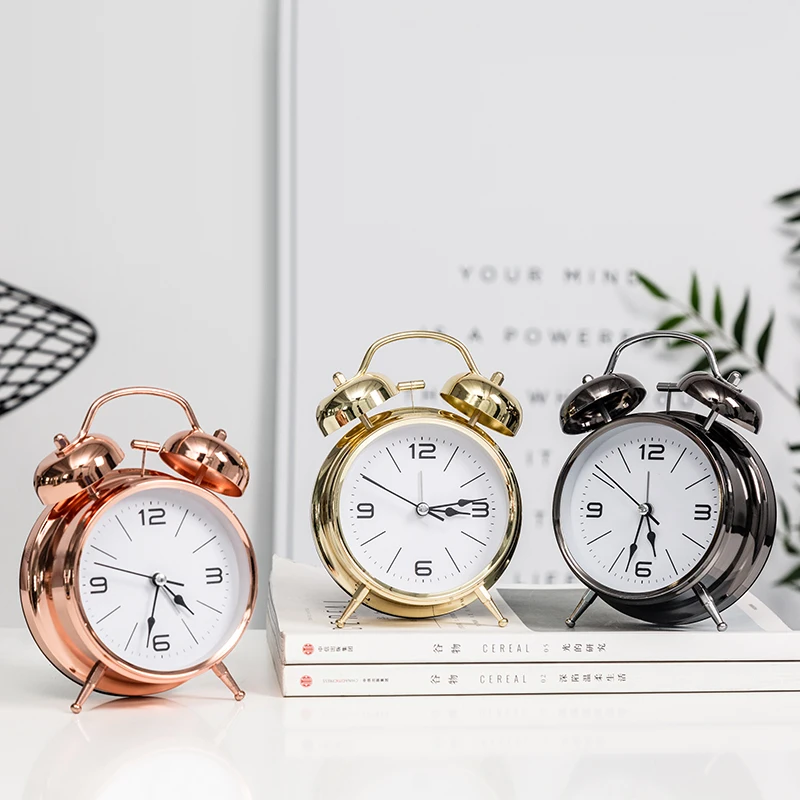 

Alarm Clock Metal Modern Pointer Clock Double Ringing Desk Bedside Student Table Clock Home Decoration Wall Clock