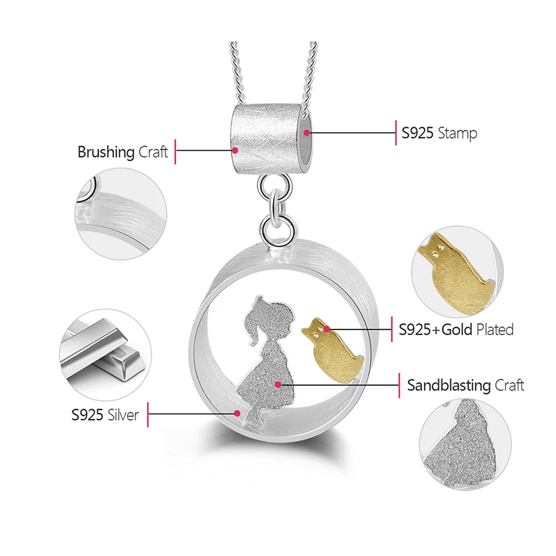 Lotus Fun Real 925 Sterling Silver Creative Handmade Fine Jewelry Meeting Love With Cat Pendant without Necklace for Women Gift silver pendant,silver necklace charms