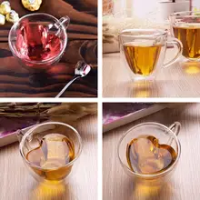 180 ml de Doble Pared Del Corazón Capa Transparente de Vidrio Transparente Taza de Té Taza de Café de Regalo Envío de La Gota