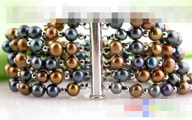 

Hot selling>@@ > 09555 6row round coffee black freshwater pearl bracelet -Bride jewelry free shipping