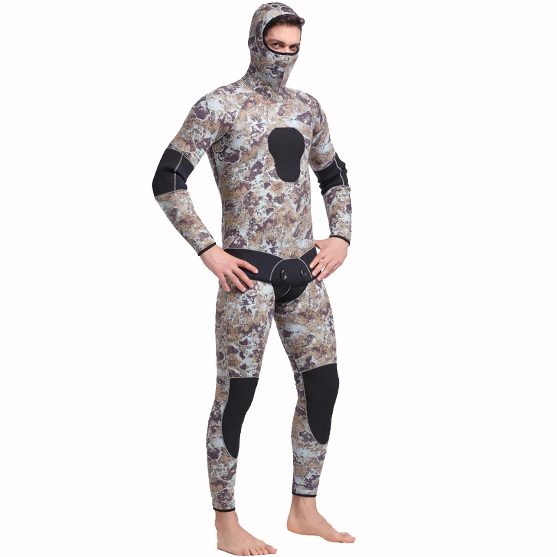 SBART 5 мм двухкомпонентный неопреновый гидрокостюм для подводного плавания для мужчин t, сохраняющий тепло, с капюшоном, на молнии, для подводной охоты, мокрого костюма для мужчин