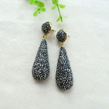 

5Pairs/lot druse Gem stone handmade fully-jewelled Drop Dangle Earring, Pave Crystal Rhinestone Charm Jewelry Women Earrings 01