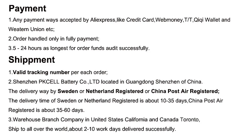 Payment and shippment 1