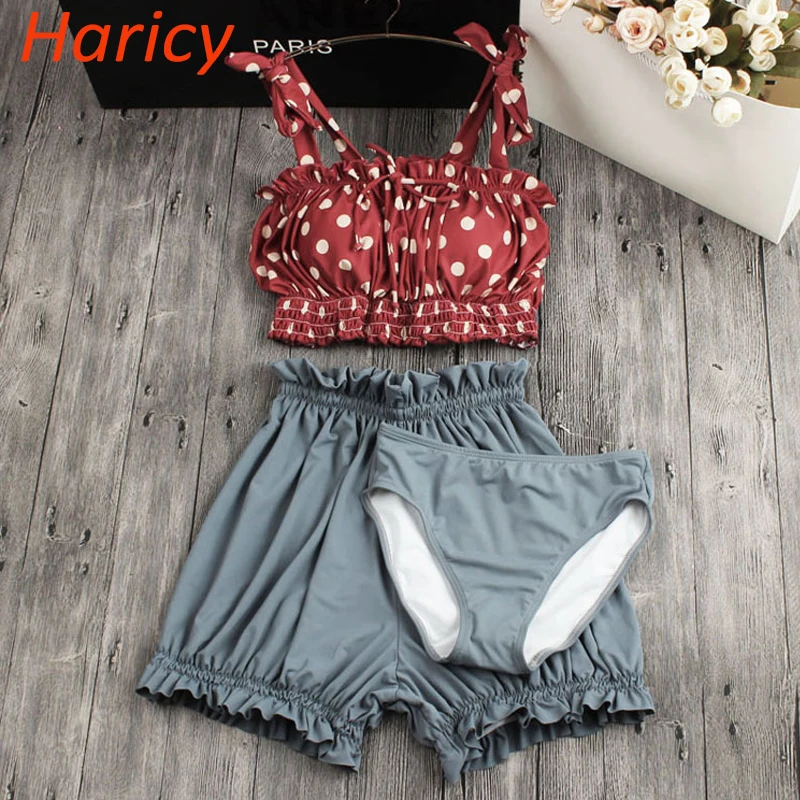 

2018 Sexy High Waist Bikini Women Swimwear Push Up Swimsuit Ruffle Bathing Suit Red Polka Dot Biquinis Summer Beach Wear Female