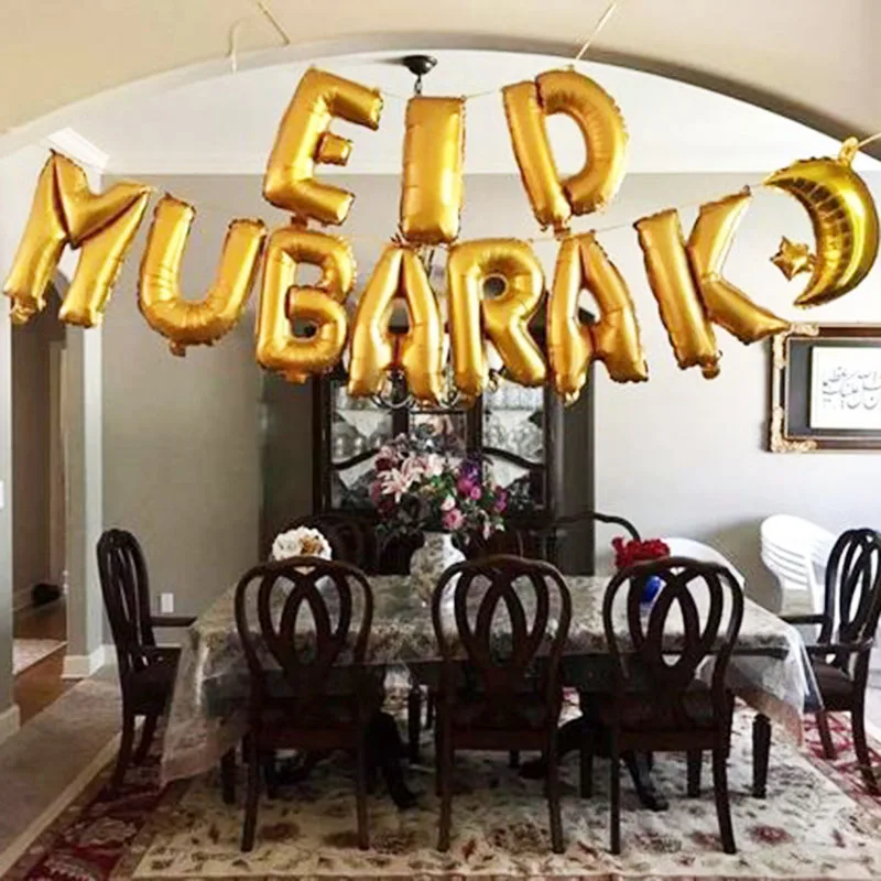 Золотые шары из фольги Eid Mubarak буквы Star Moon латексные мусульманские Вечерние al fitr