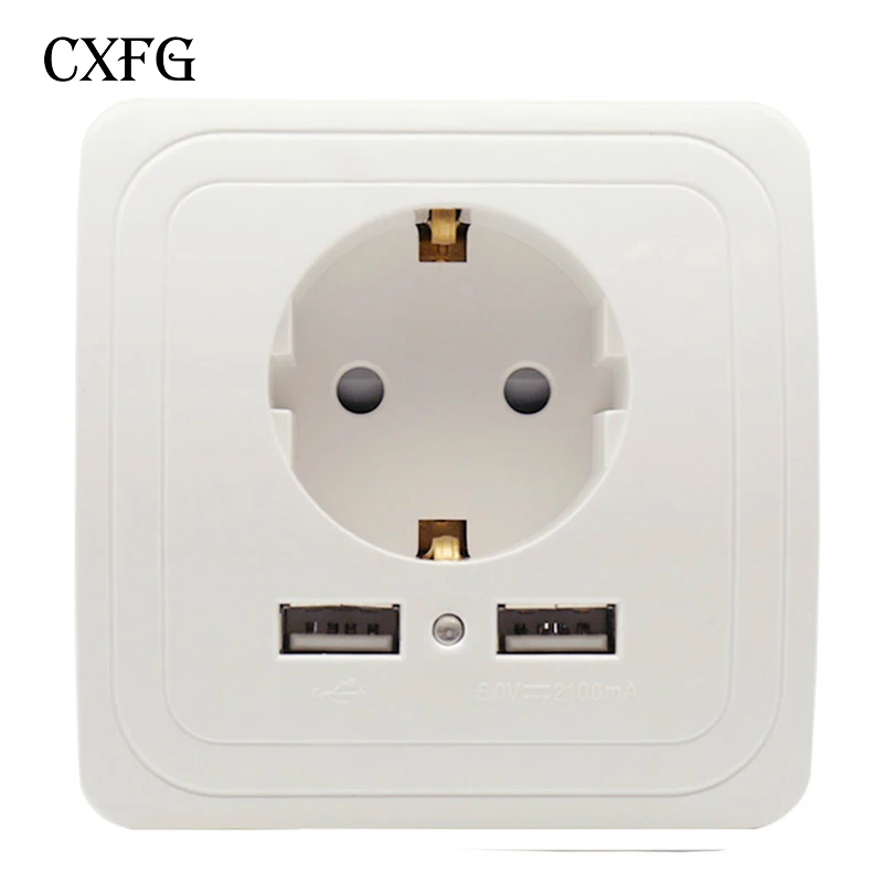 CXFG pop, двойной USB порт, 5 В, 2 А, электрическое настенное зарядное устройство, адаптер, штепсельная вилка европейского стандарта, выключатель питания, док-станция, зарядная розетка, панель