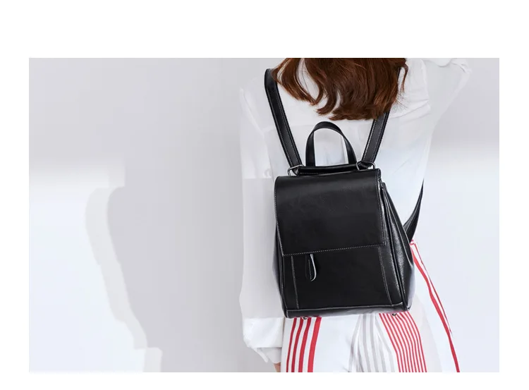 Женские рюкзаки из натуральной кожи, винтажные школьные сумки для девочек-подростков, однотонные черные повседневные сумки через плечо, женский рюкзак