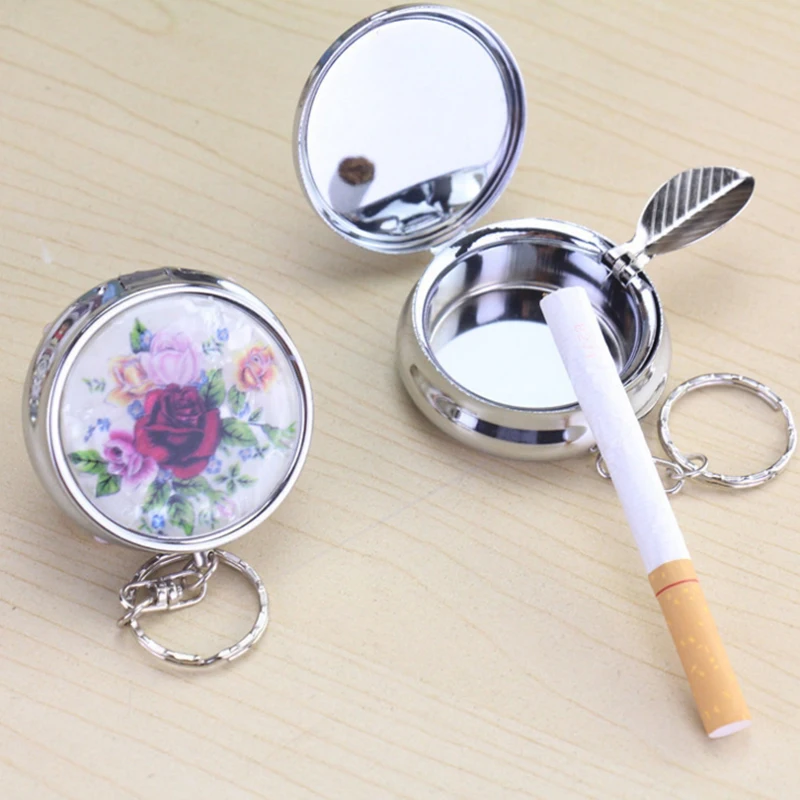 Креативная модная круглая для сигарет брелок переносное кольцо для ключей пепельницы из нержавеющей стали карманная пепельница держатель для сигарет