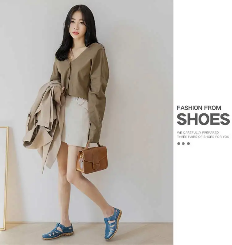 Flats sandals women 2019 new vintage leather sandals female comfortable fat with women shoes soft bottom women sandals plus size (16)
