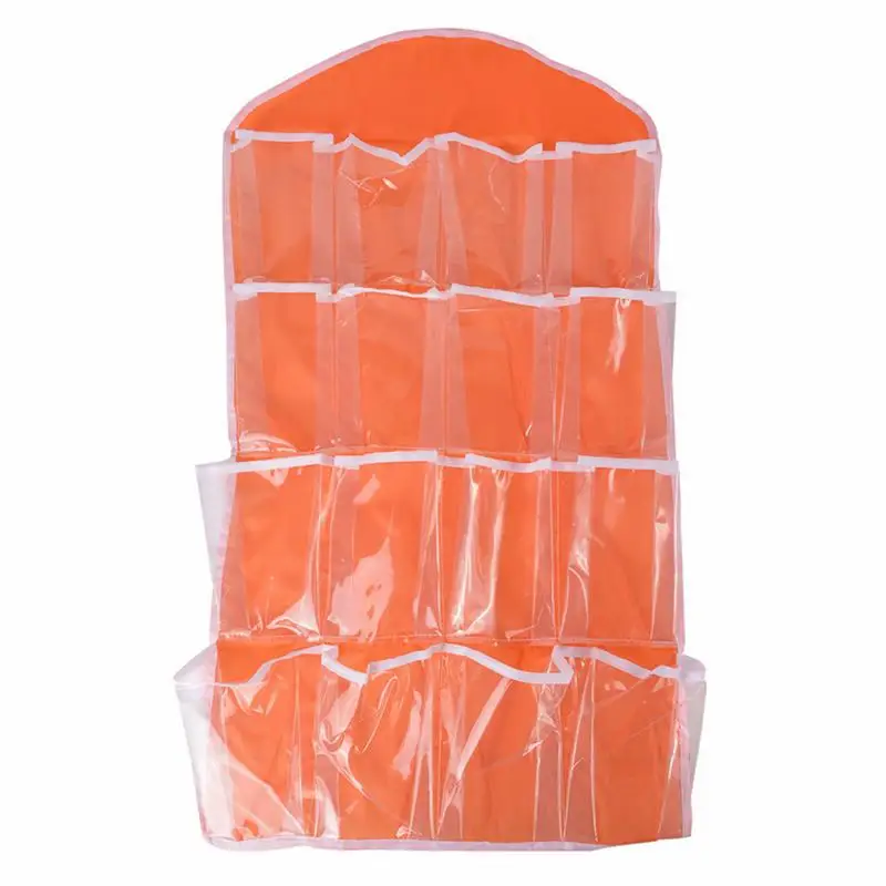 Дешевые 16 карманов прозрачный органайзер для гардероба подвесной мешок бюстгальтер носки Нижнее белье вешалка органайзер для хранения одежды сумка для хранения 7 - Цвет: Orange