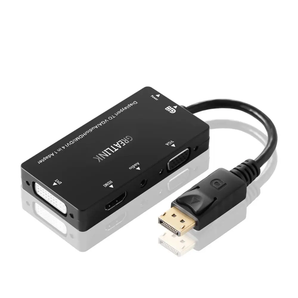 Порт дисплея DP к HDMI сплиттеру DVI I 24 5 VGA адаптер 3 мм вход для источника аудио