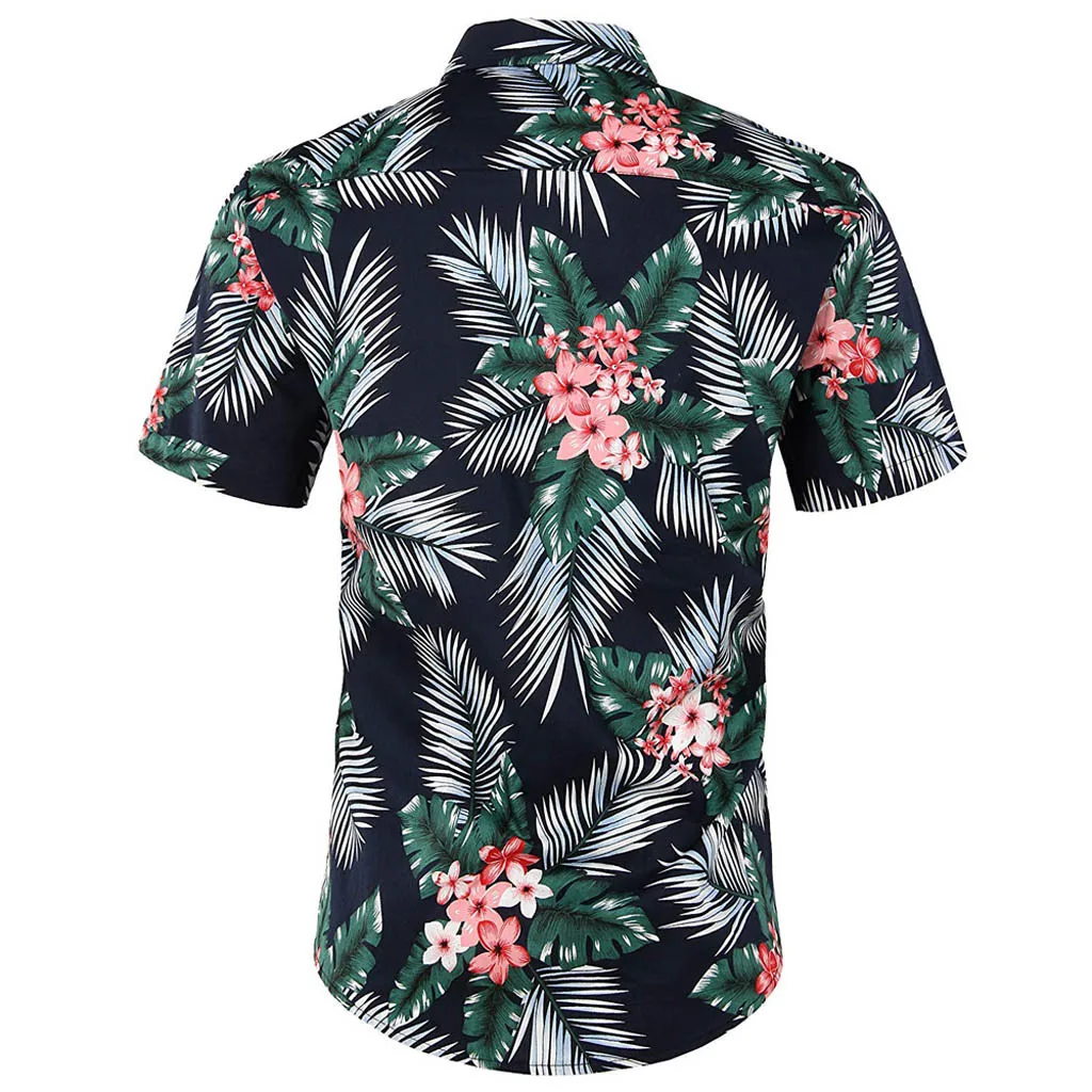 Мужская Повседневная рубашка с цветочным принтом, на пуговицах, с коротким рукавом, гавайская рубашка, топ, блузка, playeras de hombre, Мужская одежда, ropa
