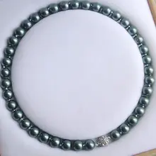 925 серебро 10 мм Южная раковина жемчужные круглые бусины ожерелье магнит застежка AAA класс белый серебряный кристалл женщин