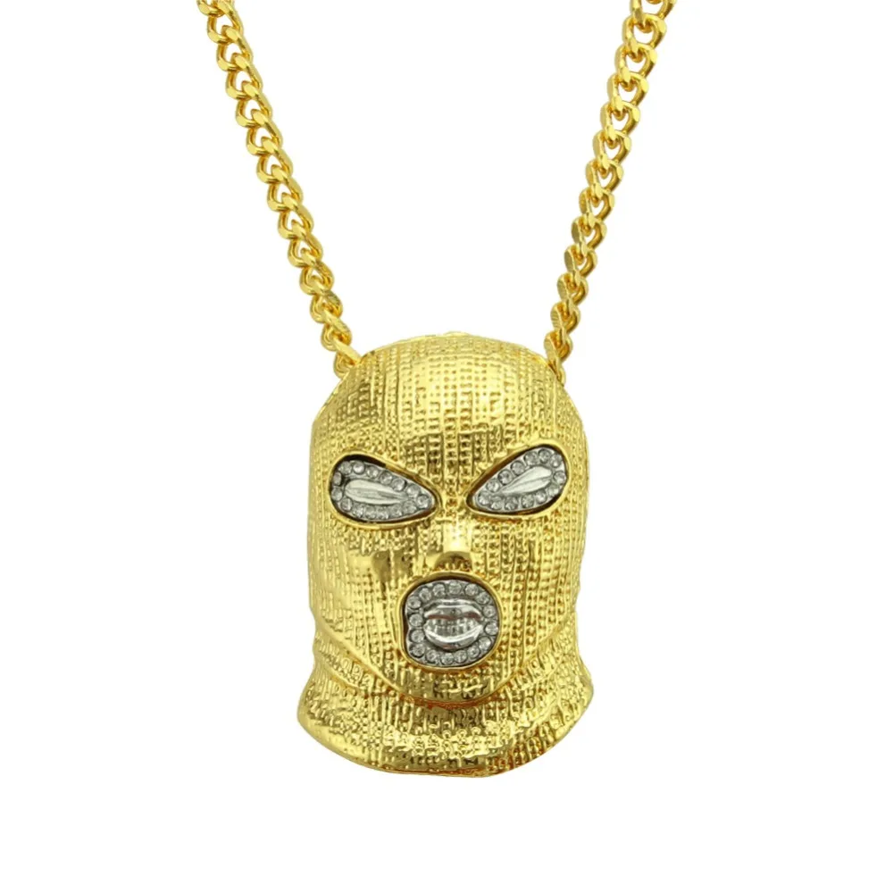 

Hip Hop Full Rhinestone MCSAYS Iced Out Goon Ski Mask Pendant 76cm Franco Chain Necklace Bling Bling Rapper Jewelry