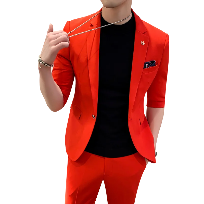 

2019 Trend Men's Suit Elegant White Wedding fashion 2 Sets of Green Suit Men's Slim Suit Pink New Tuxedo Solid Color