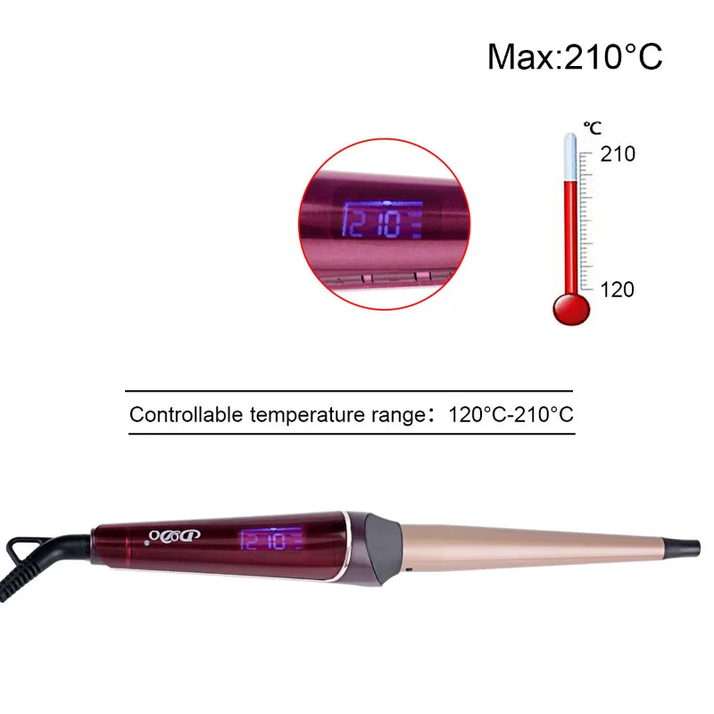 

Professional Magic Tourmaline Ceramic Cone Shape Barrel 13-25mm Hair Curling Iron LCD Display Hair Curler styling tool+glove