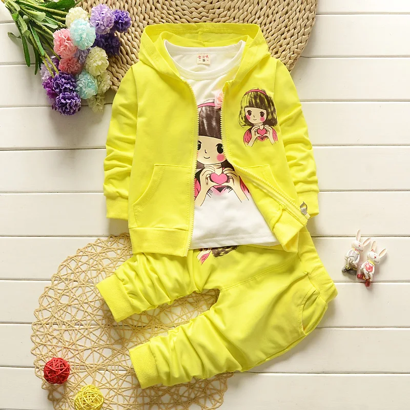 Новинка года; комплект модной одежды для девочек; сезон осень-зима; костюм из 3 предметов; пальто с капюшоном; одежда; футболка; брюки; хлопковые спортивные костюмы для малышей - Цвет: EL nvhai3 F Yellow