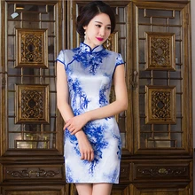 clearance sale China Flower dress chi-pao Women’s Cheongsam Delicate Party Dresses Mini Evening Dress vestidos Size:S M L XL XXL