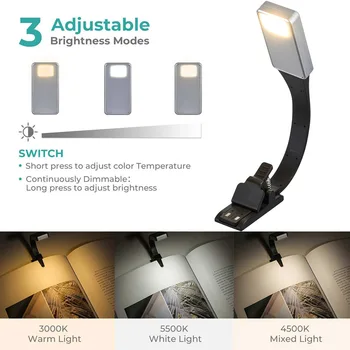

Clip-on Reading Light Lamp Flexible Adjustable USB Rechargeable for eBook Readers Book CLH@8