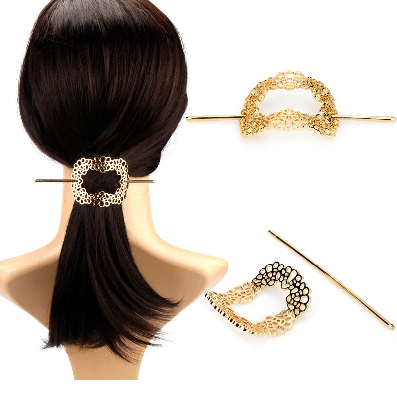

Fashion Woman Hair Accessories Hair Clip Pins Gold Metal Geometric Stick Slide Barrette Girls Hair Holder For Wedding Jewelry